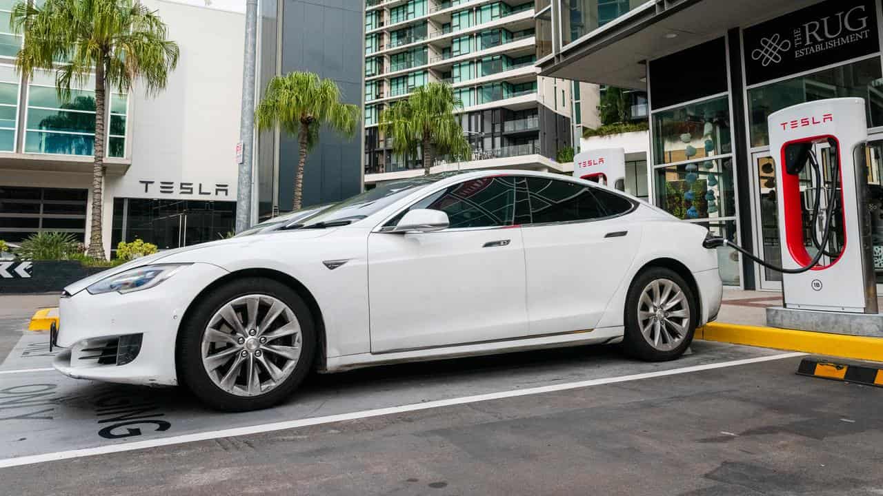 A Tesla electric vehicle recharging