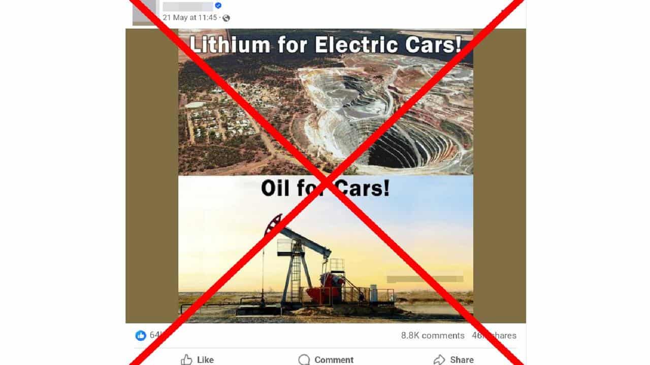 A Facebook post labelling a gold mine as a lithium mine.