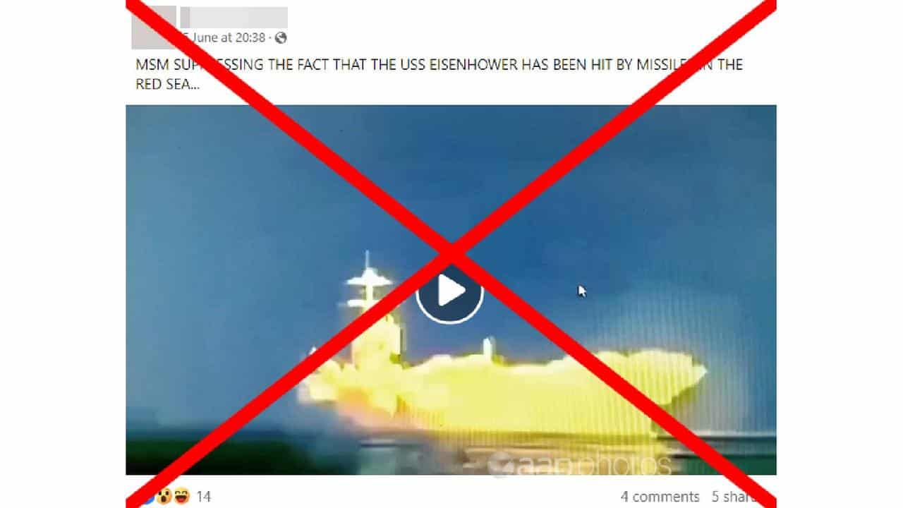 A Facebook post claiming video game footage is a attack on a US ship.