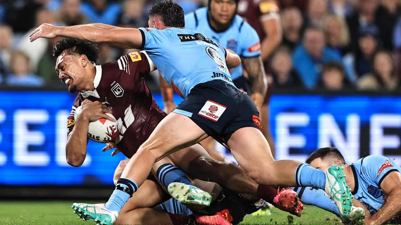 Jeremiah Nanai in action for Queensland in Origin I.