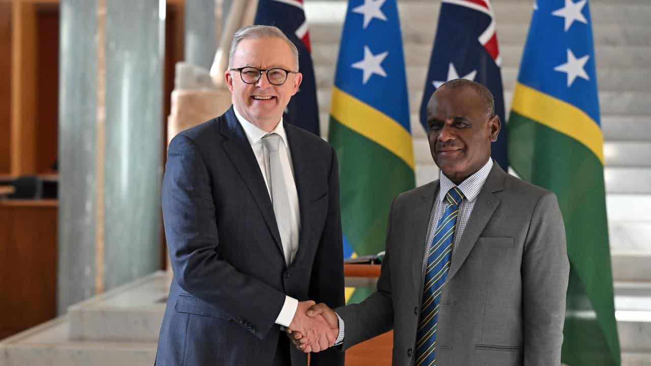 PM Anthony Albanese greets Solomon Islands PM  Jeremiah Manele