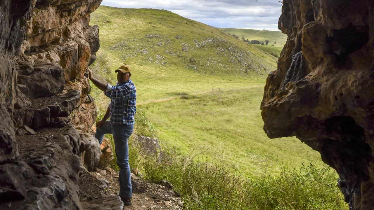 GunaiKurnai elder Uncle Russell Mullett at Cloggs Cave