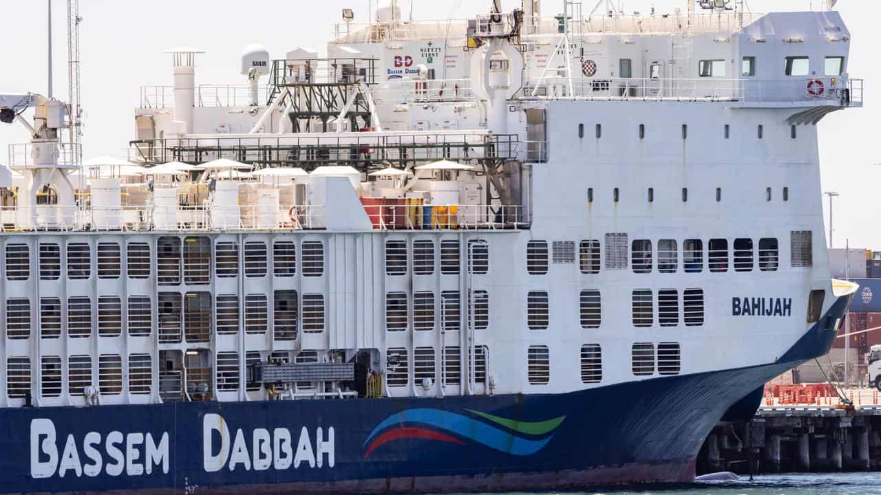 The MV Bahijah is seen in the Port of Fremantle in Perth