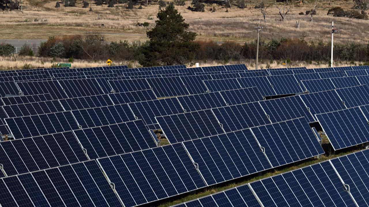 Solar panels are seen at solar farm