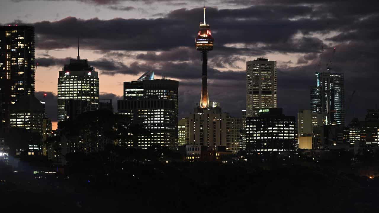 Sydney CBD at night.