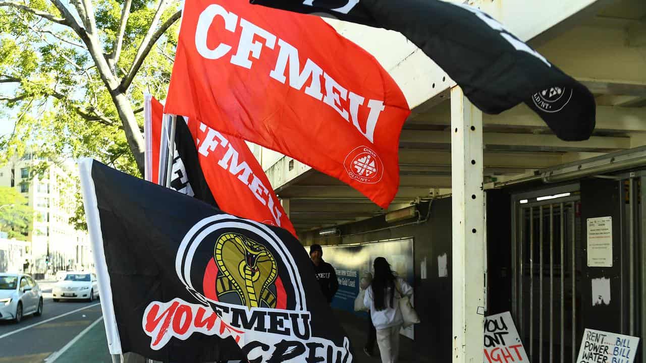 CFMEU flags at a protest