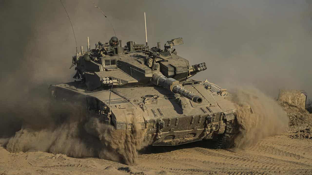 An Israeli tank near the Israeli-Gaza border