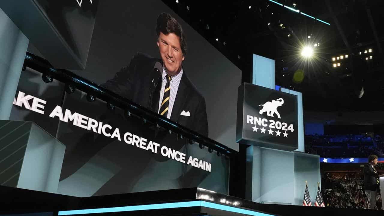 Tucker Carlson speaks at the Republican National Convention