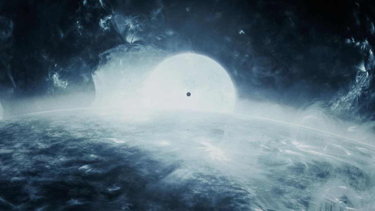 A still from the title sequence of the TV series 3 Body Problem