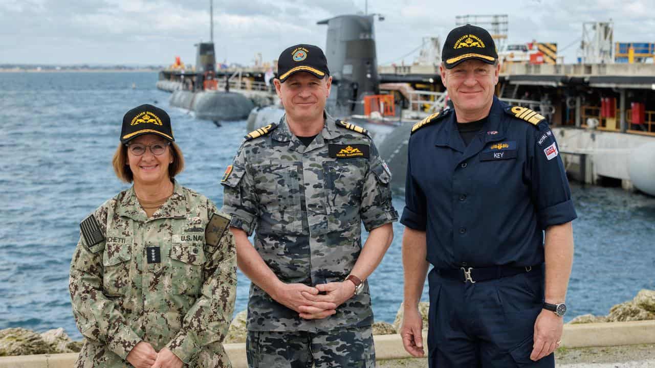 Admiral Franchetti, Admiral Mark Hammond (centre) and Admiral Ben Key.