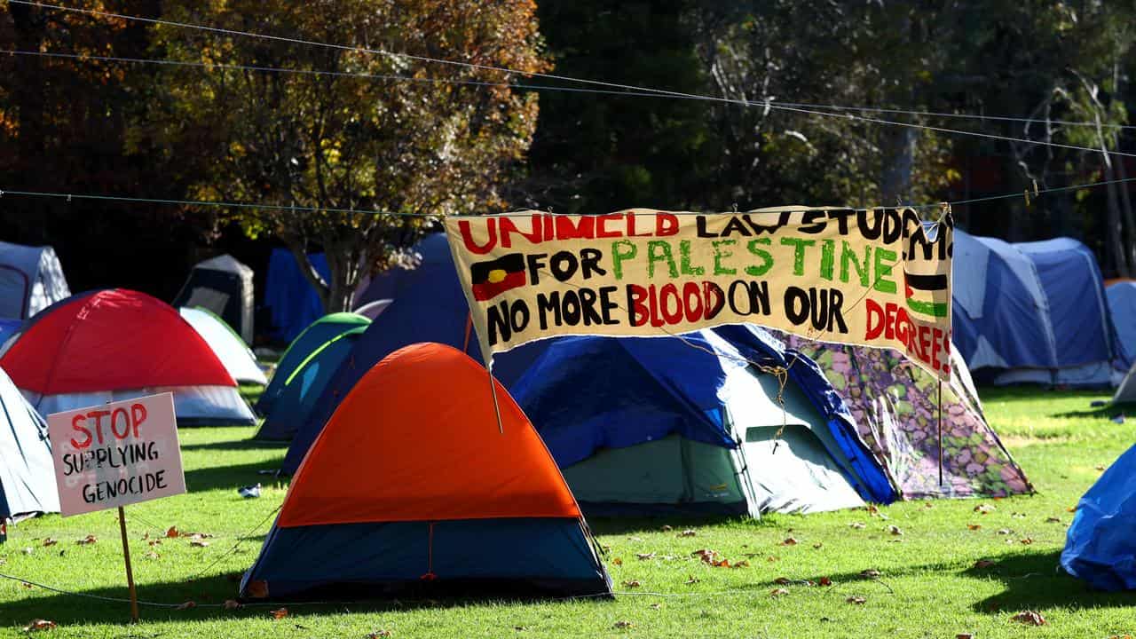 Tents at a Pro-Palestine encampment at the University of Melbourne