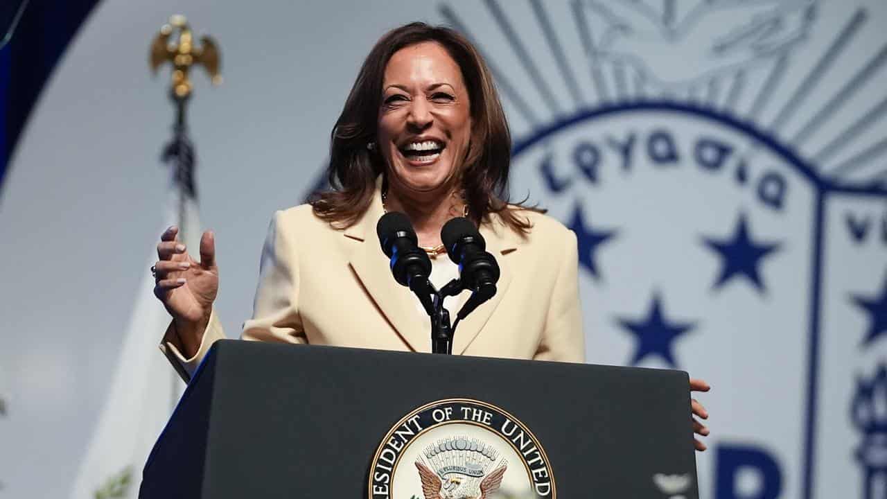 US Vice-President Kamala Harris speaks in Indianapolis