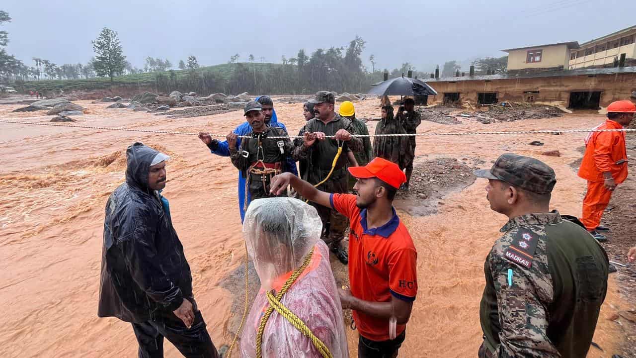 Rescue workers and soldiers in Wayanad