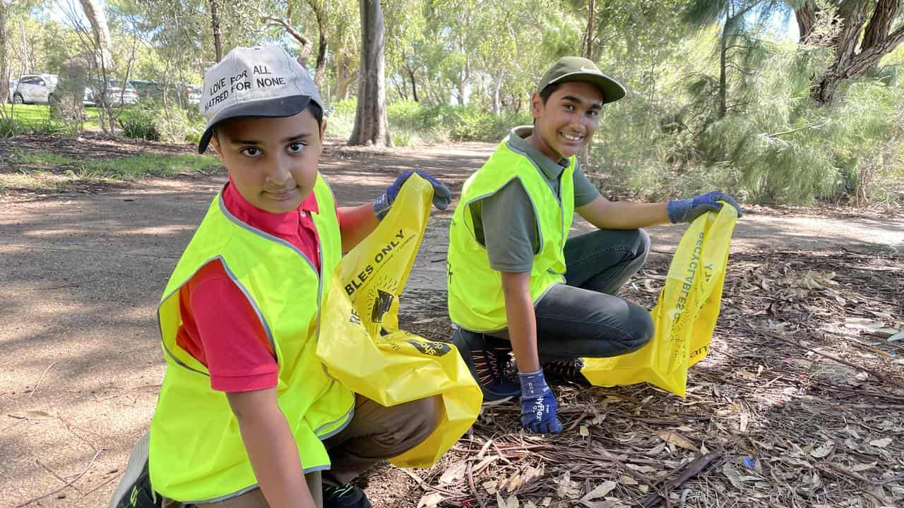 Children collect rubbish during a Clean Up Australia.