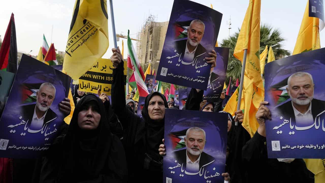 Iranian protesters condemn the killing of Hamas leader Ismail Haniyeh