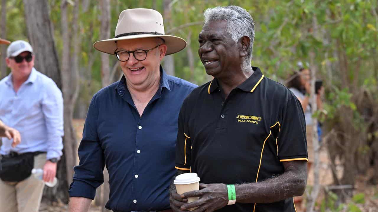 Prime Minister Anthony Albanese and Gumatj leader Djawa Yunupingu