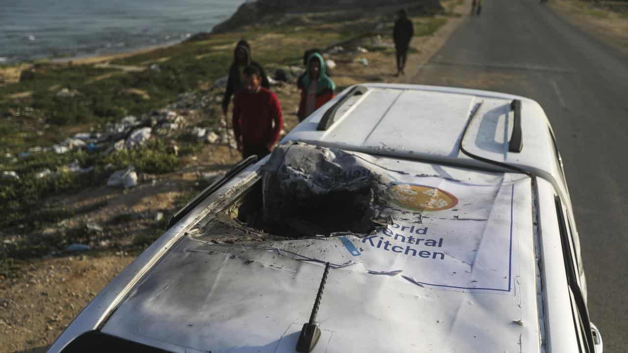 The bombed World Central Kitchen vehicle (file image)