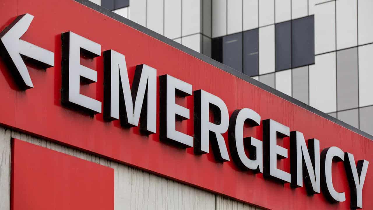 An emergency sign is seen outside of Box Hill Hospital