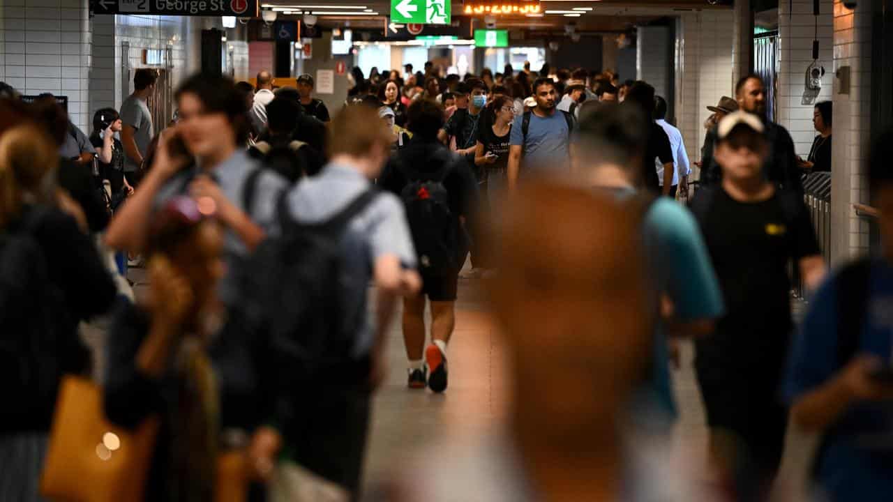 Train commuters in Sydney