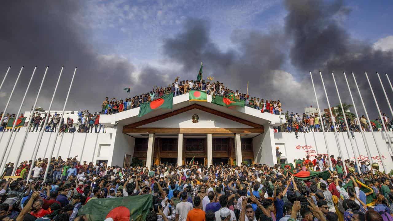 People at the residence of Bangladeshi prime minister in Dhaka