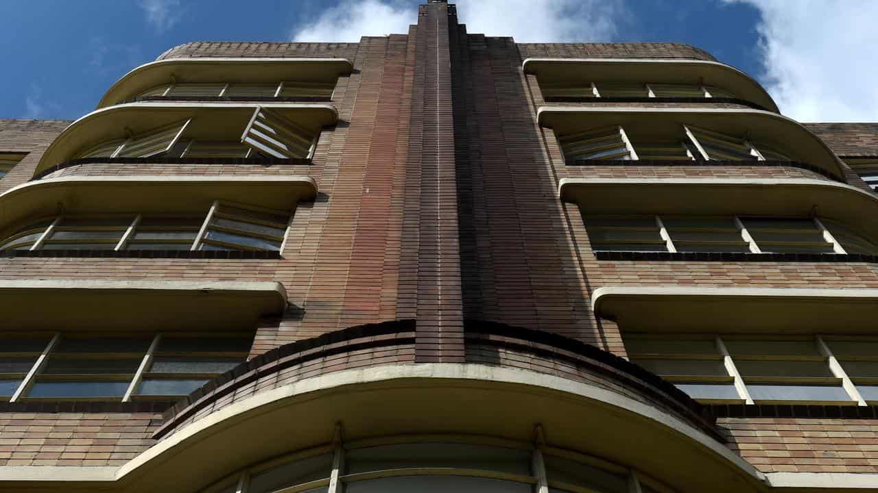 Upward view of a residential apartment building