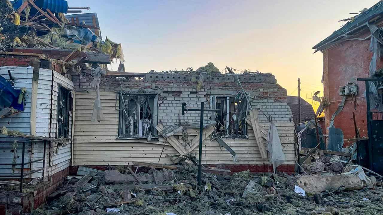 A damaged house after shelling by Ukraine in the city of Sudzha, Kursk