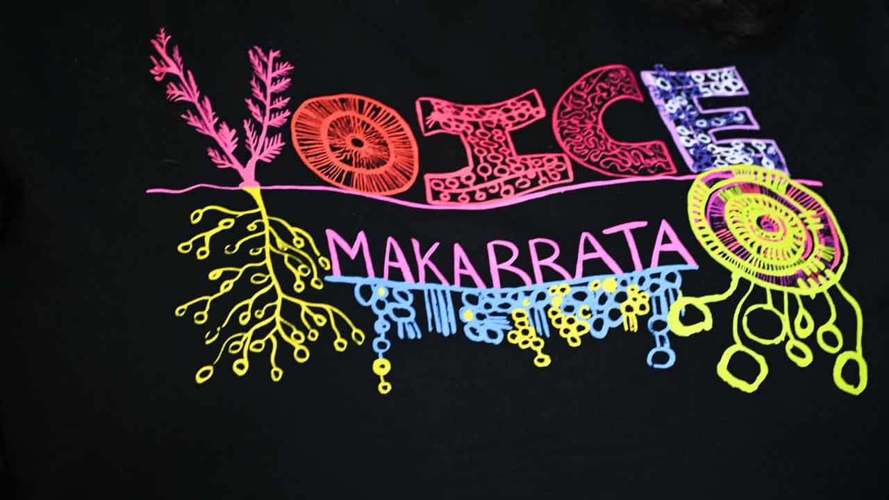 A T-shirt logo reads ‘Voice Makarrata’