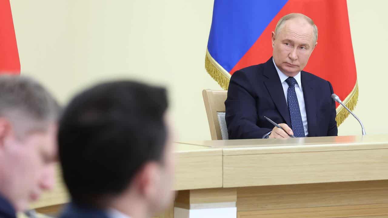 Russian President Vladimir Putin at a cabinet meeting outside Moscow