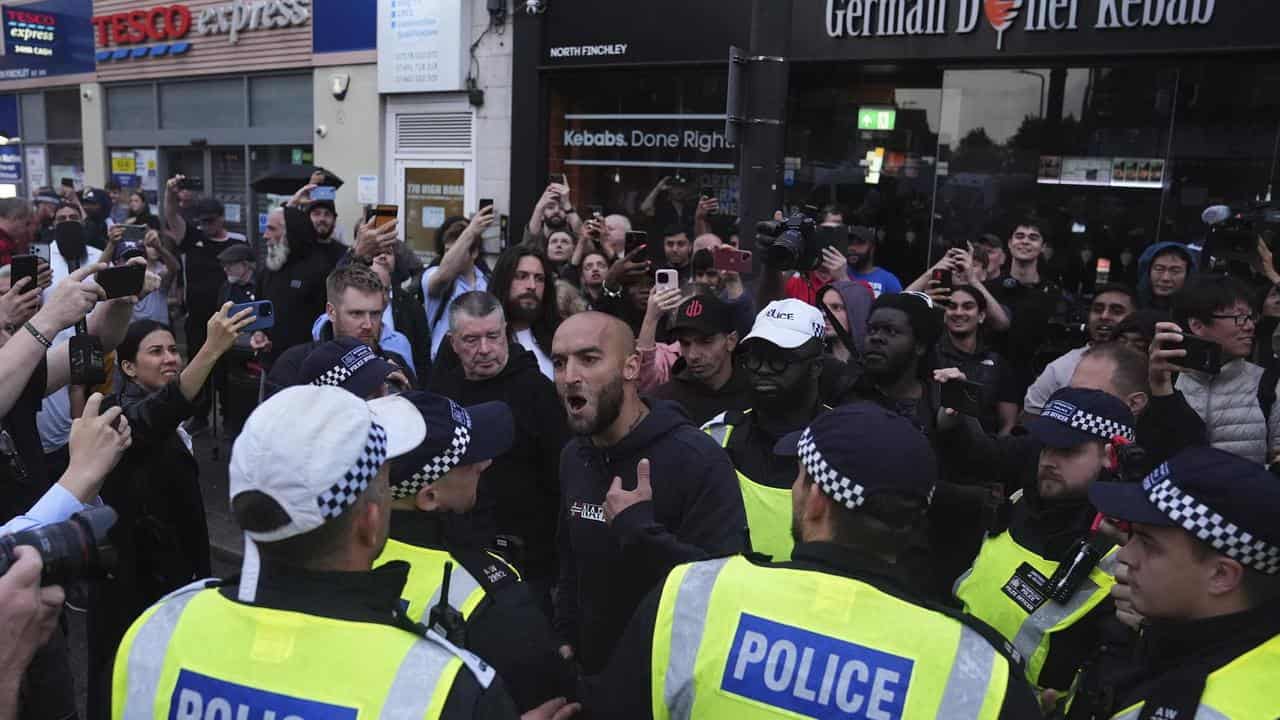 Anti-immigration protesters in North Finchley, London