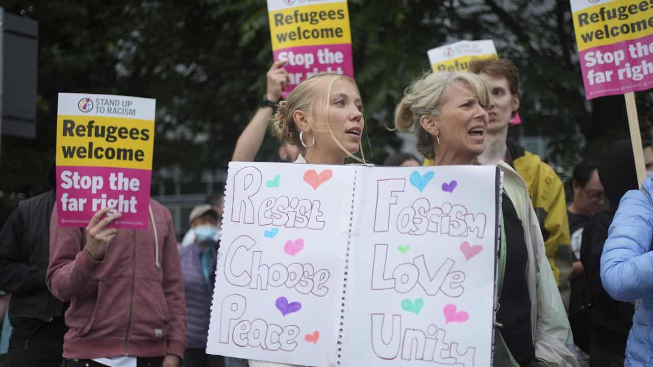 Counter-protesters gather in Brentford, London