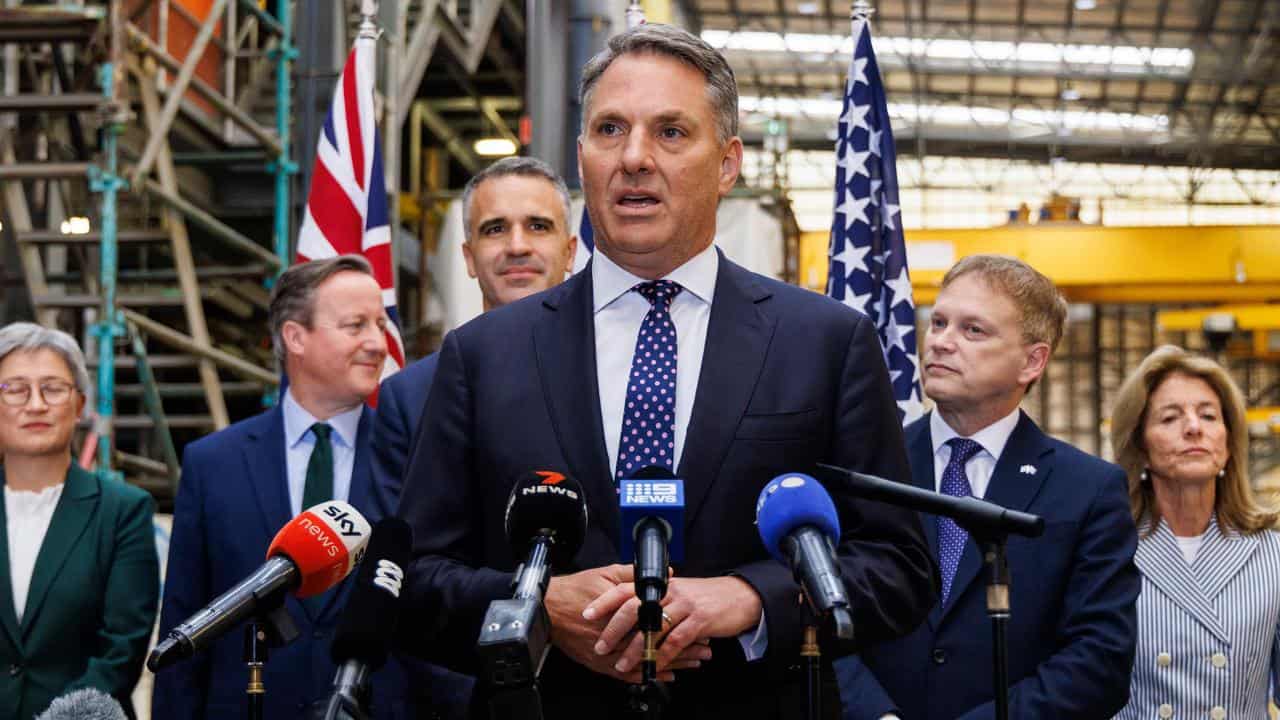 Defence Minister Richard Marles speaks to media