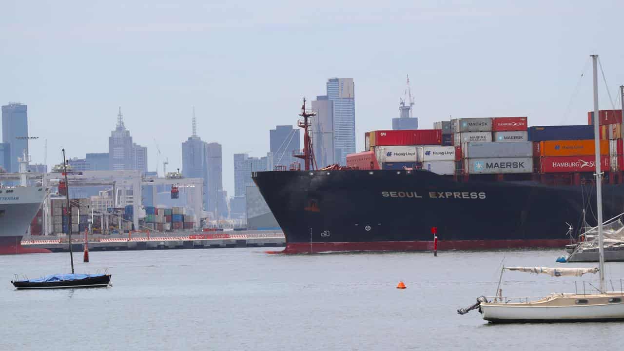 A cargo ship off the Port of Melbourne.