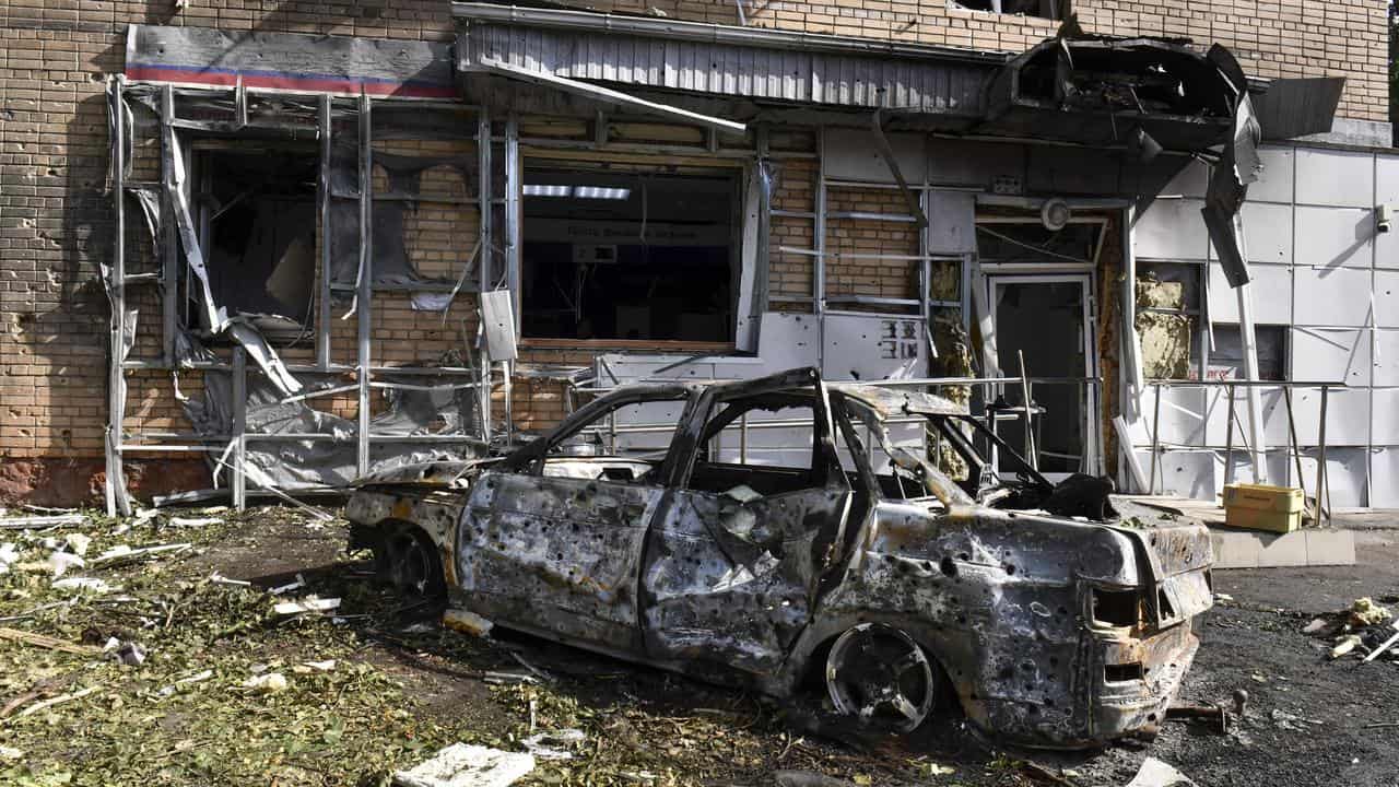 Bombed out car in Russia