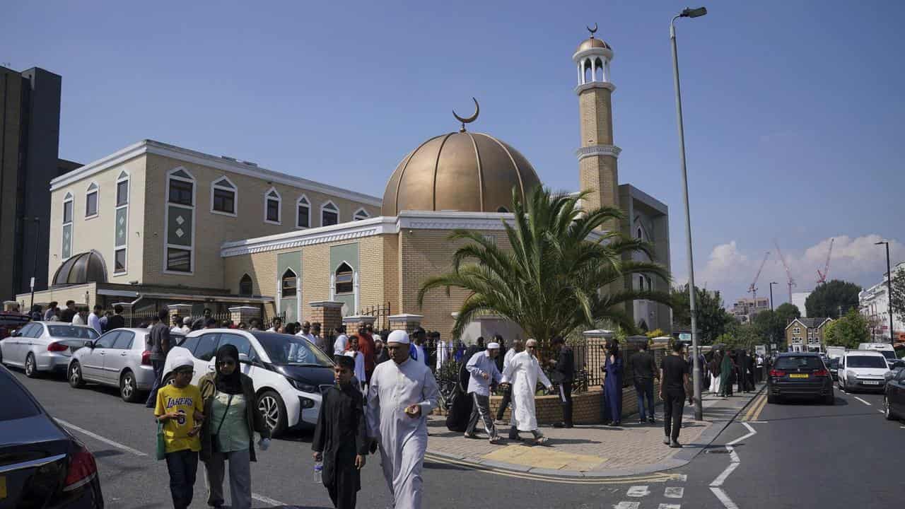 Worshippers outside a London Mosque 