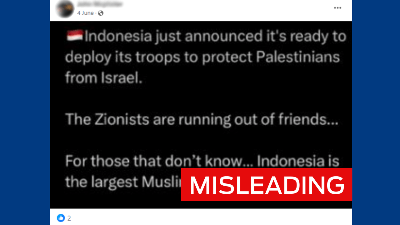 Crossed out post sharing Aussie Cossack tweet on Indonesia/Palestine