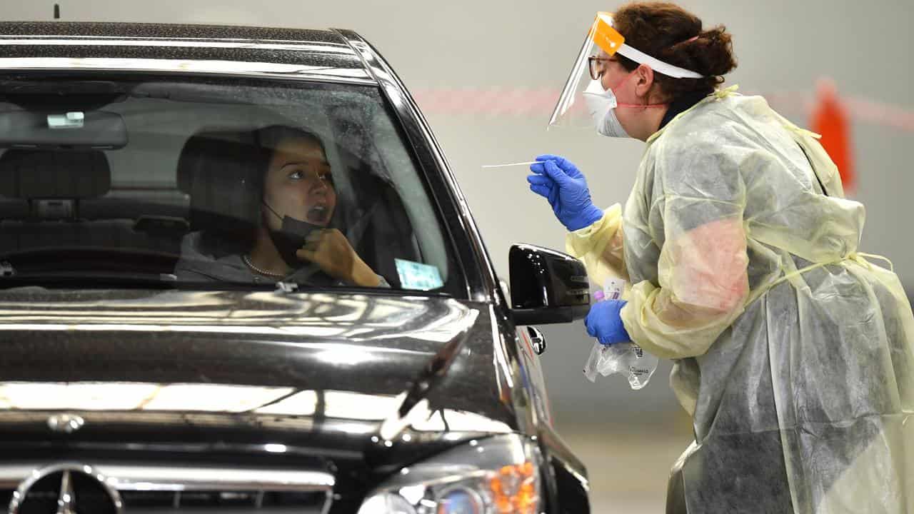 Members of the public at a COVID-19 testing centre in Melbourne