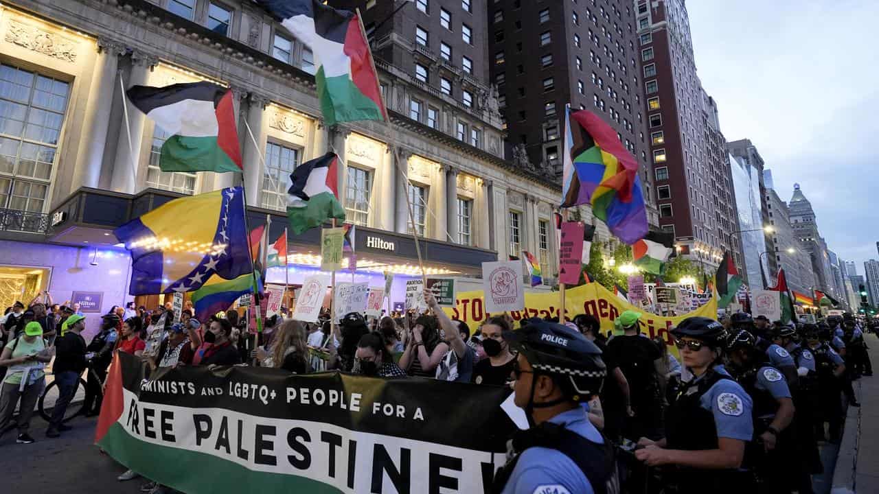 Protesters before the start of the Democratic National Convention