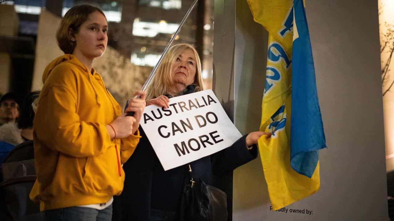 Protestors during a rally against the war in Ukraine, Sydney