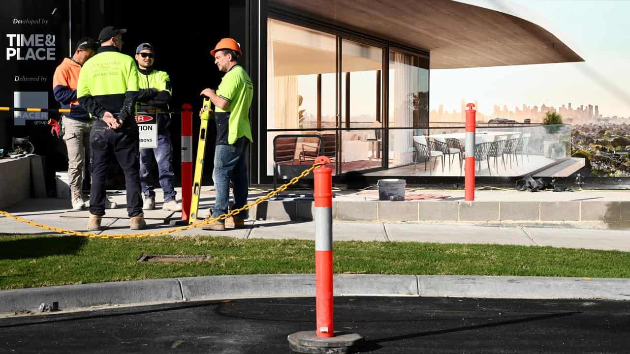 Construction workers at a new housing development in Melbourne