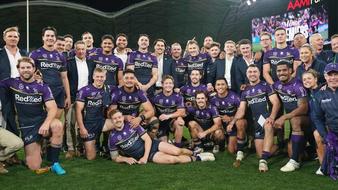 Celebrating Melbourne Storm players.