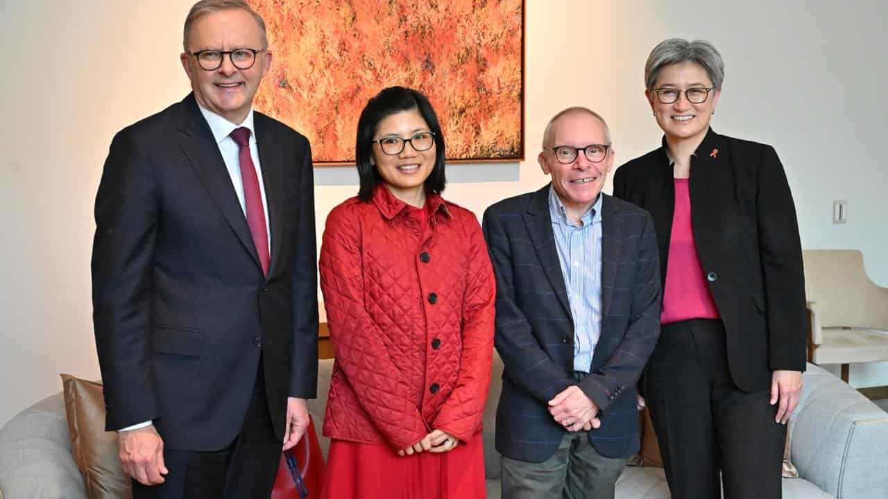 Sean Turnell and his wife Dr Ha Vu meeting the PM and Penny Wong