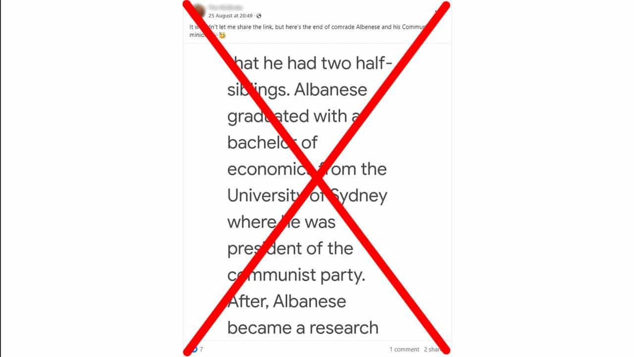 Facebook post saying Anthony Albanese was president of communist party