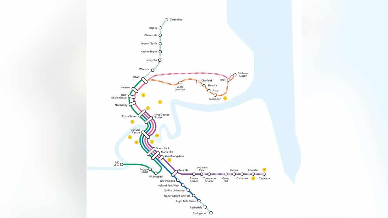 Brisbane Metro bus stations and proposed expansion for the Olympics.