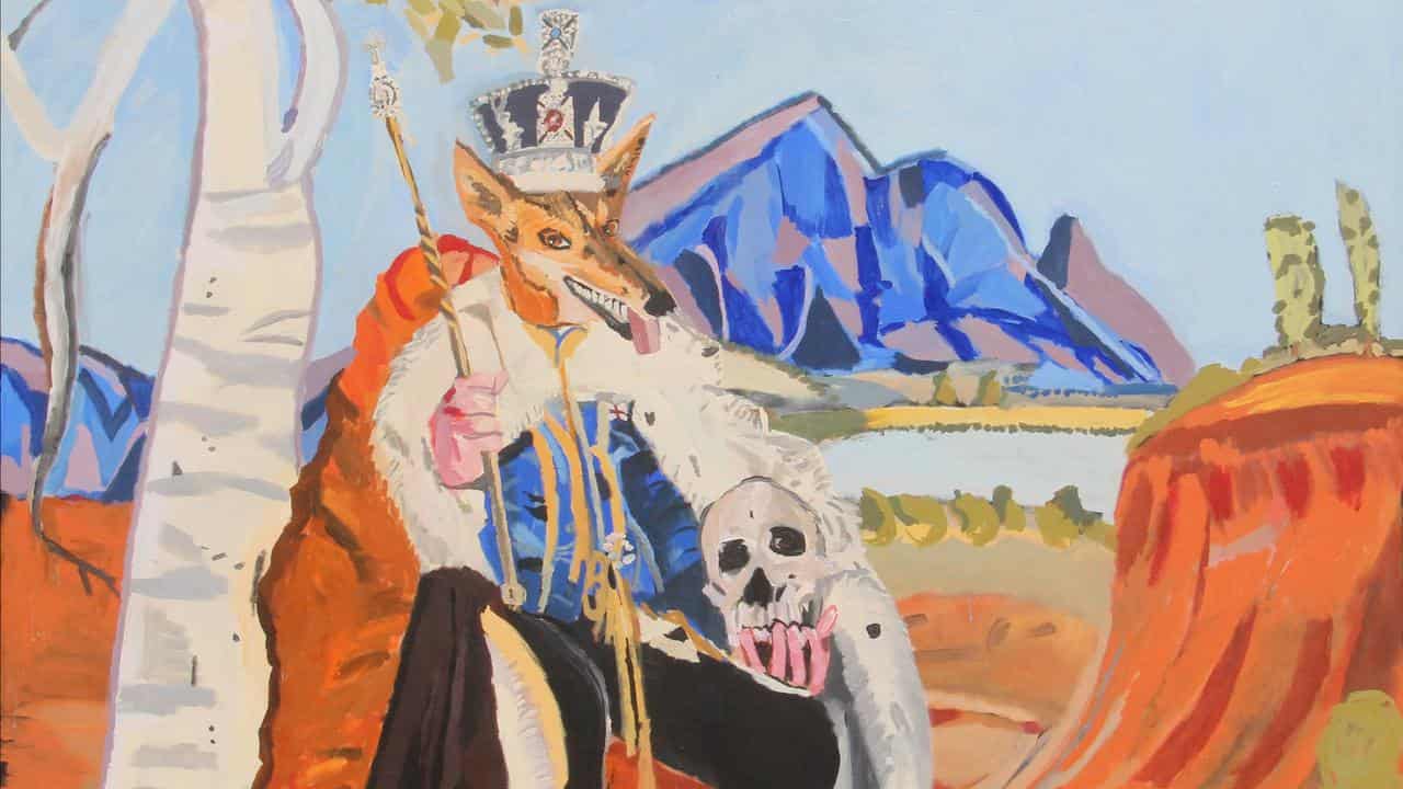 Vincent Namatjira 'King Dingo (with skull)' painting