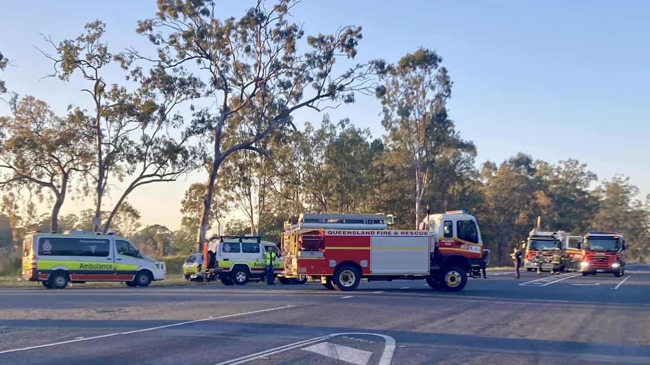 Scene of a crash between a truck and a ute on the Bruce Highway