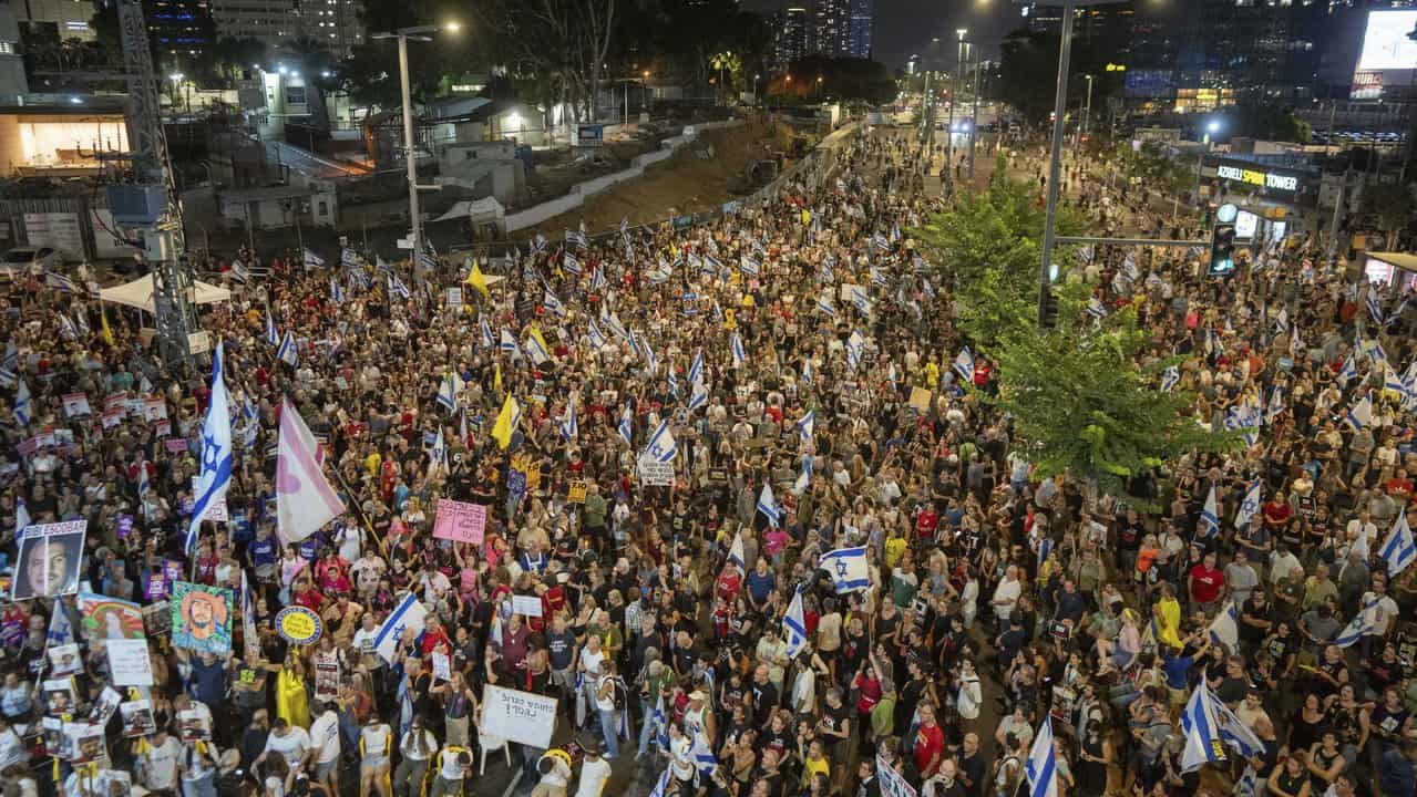 People protest against Prime Minister Benjamin Netanyahu