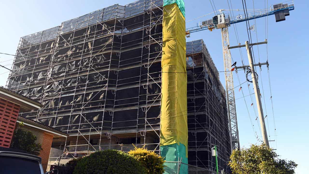 An apartment block under construction.