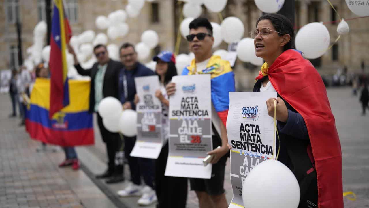 protests the re-election of President Nicolas Maduro