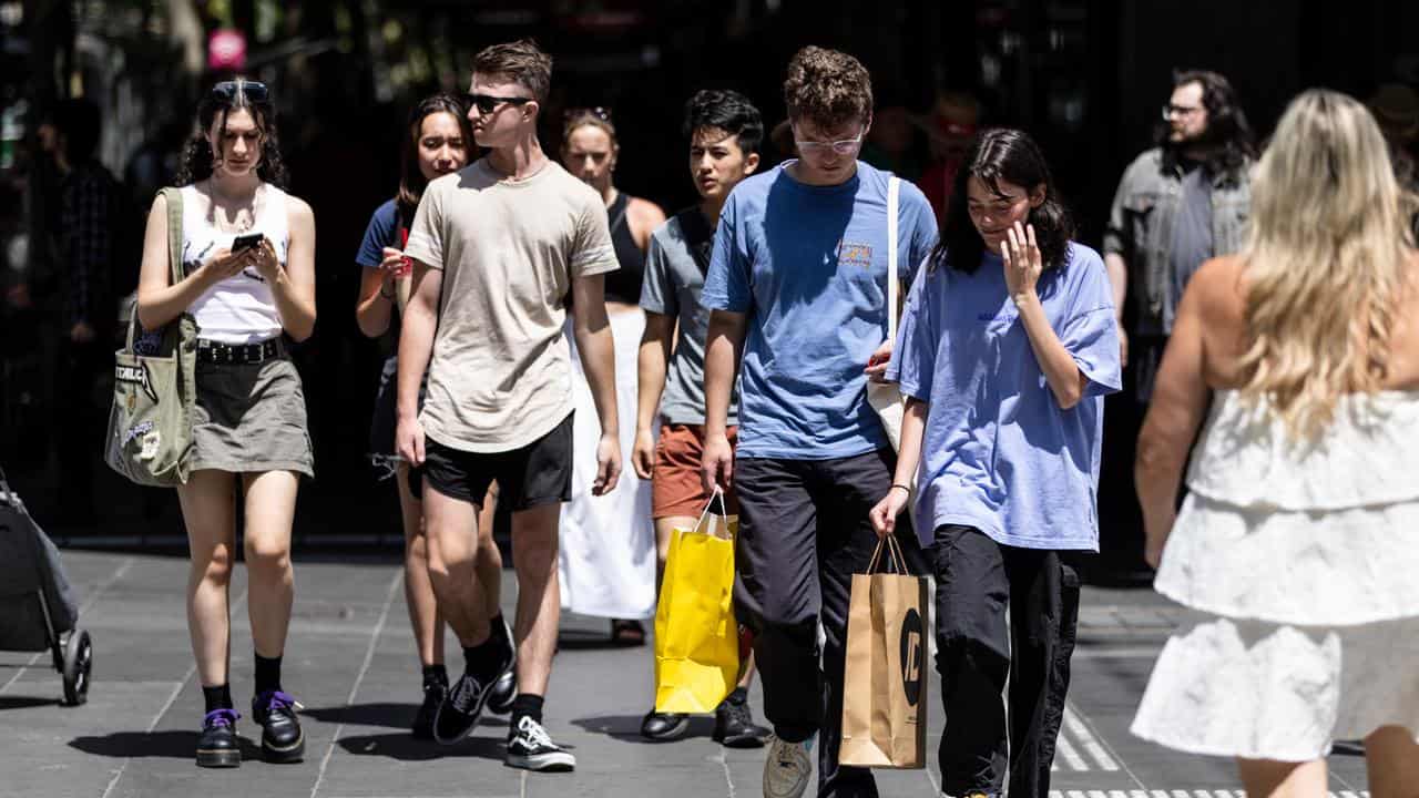 Pedestrians and shoppers in Melbourne.