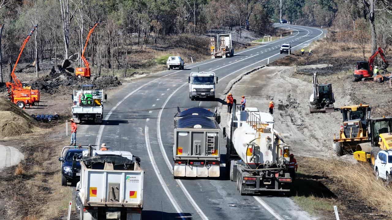 Road repairs underway after a chemicals truck  exploded.